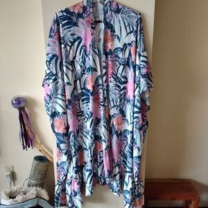 Floral Kimono with Pink and Blue Accents